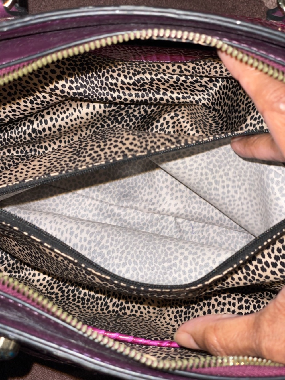 Structured Croc-Embossed Satchel and Wallet in Fuchsia - Picture 4 of 12